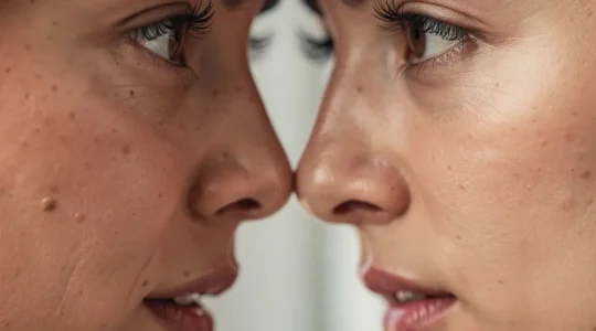 Portrait en gros plan de deux personnes se regardant avec une intensité émotionnelle palpable