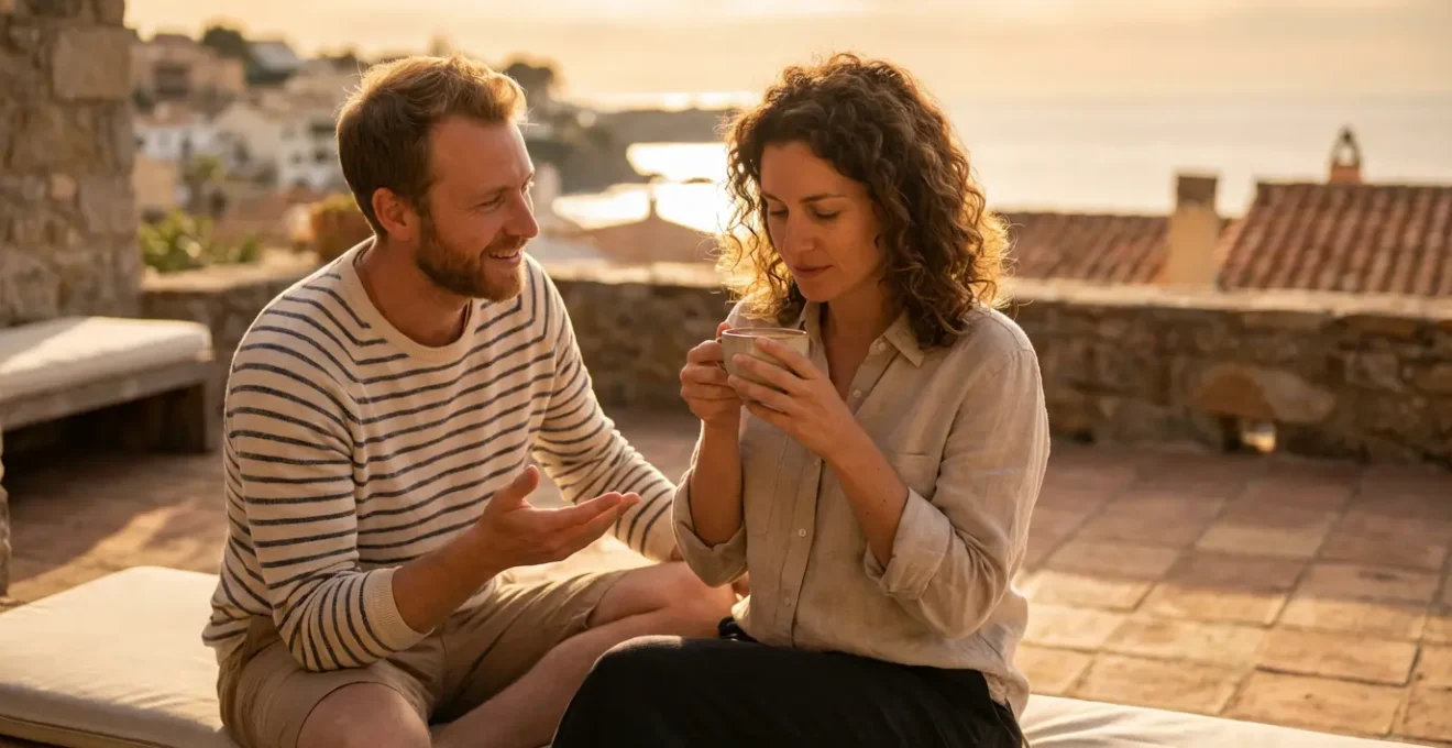 Couple partageant un moment d'intimité émotionnelle dans un cadre naturel