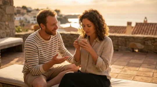 Couple partageant un moment d'intimité émotionnelle dans un cadre naturel