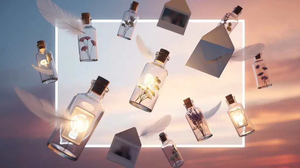 Messages vocaux et vidéos représentés comme des capsules temporelles flottantes entre deux fuseaux horaires.