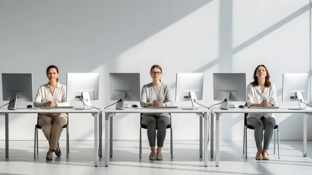 Vue en split-screen montrant trois angles de caméra différents sur une même personne en visioconférence