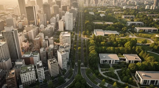 Vue aérienne de deux chemins divergents dans un paysage urbain, représentant métaphoriquement le choix entre sites généralistes et spécialisés