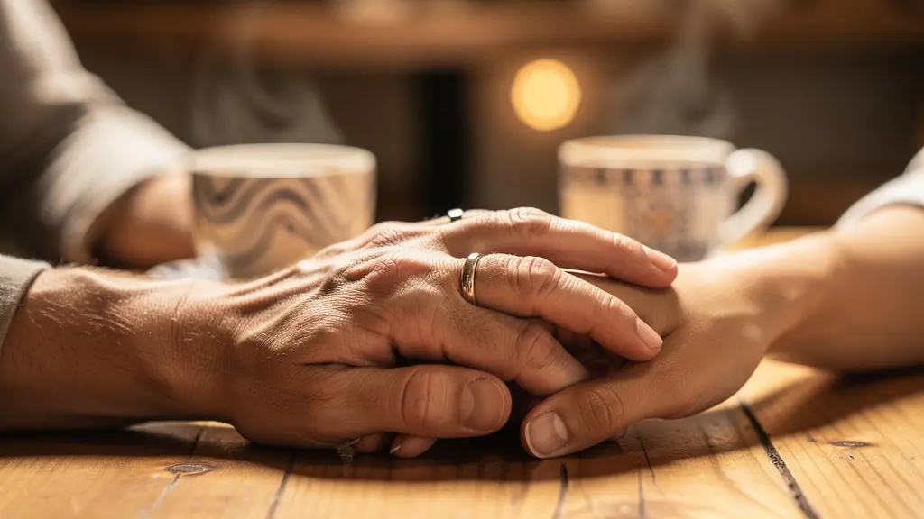 Couple en conversation profonde avec écoute active et langage corporel ouvert