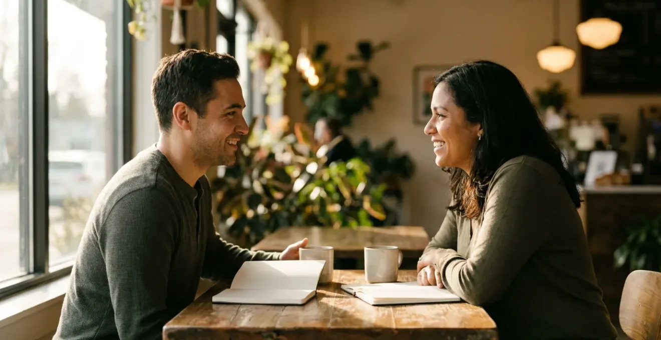 Couple discutant de leurs critères relationnels dans un environnement chaleureux