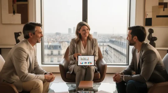 Couple élégant dans un bureau de matchmaker, consultation personnalisée