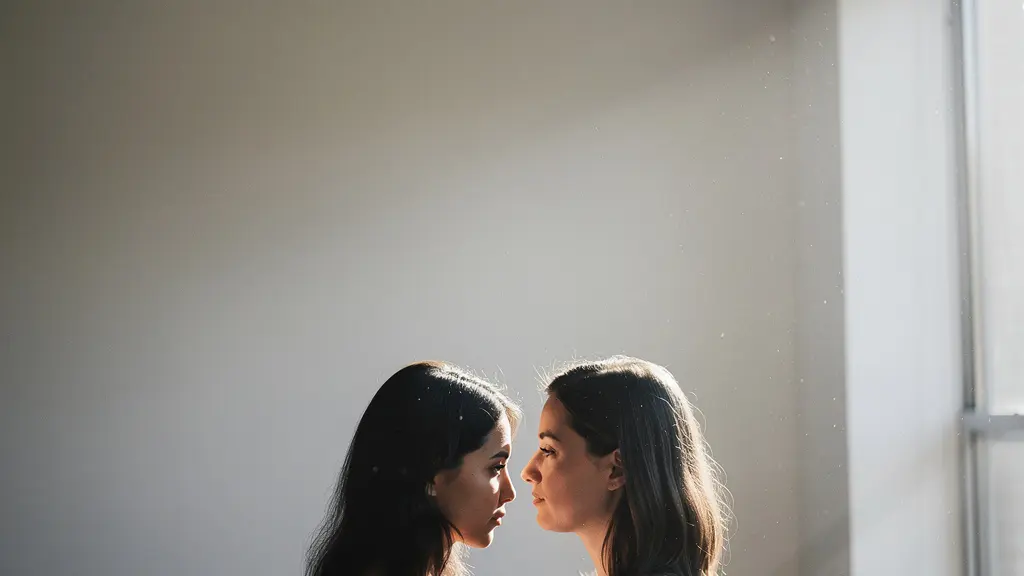 Deux visages proches dans une lumière tamisée suggérant l'intimité et la connexion