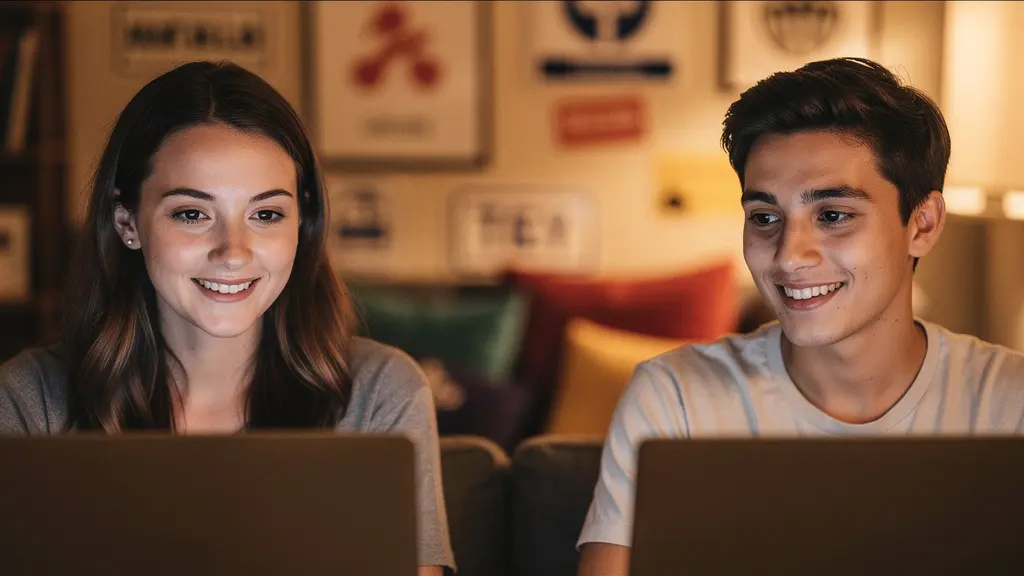 Couple regardant l'écran d'ordinateur lors d'un appel vidéo romantique