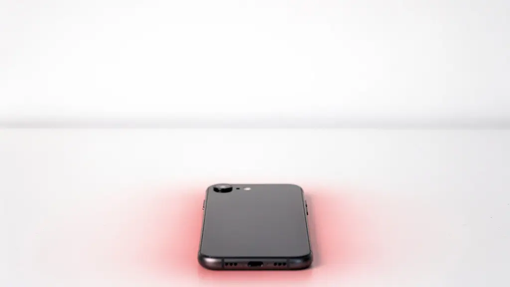 Vue de dos d'un smartphone montrant une notification floue avec un point d'exclamation rouge