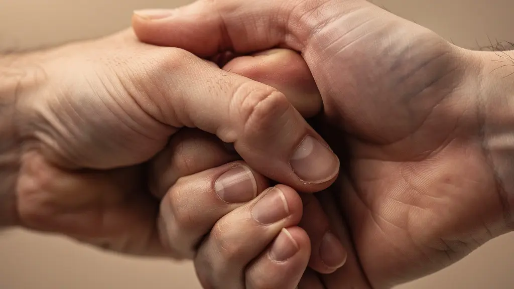 Détail macro de mains entrelacées symbolisant la confiance dans le dialogue