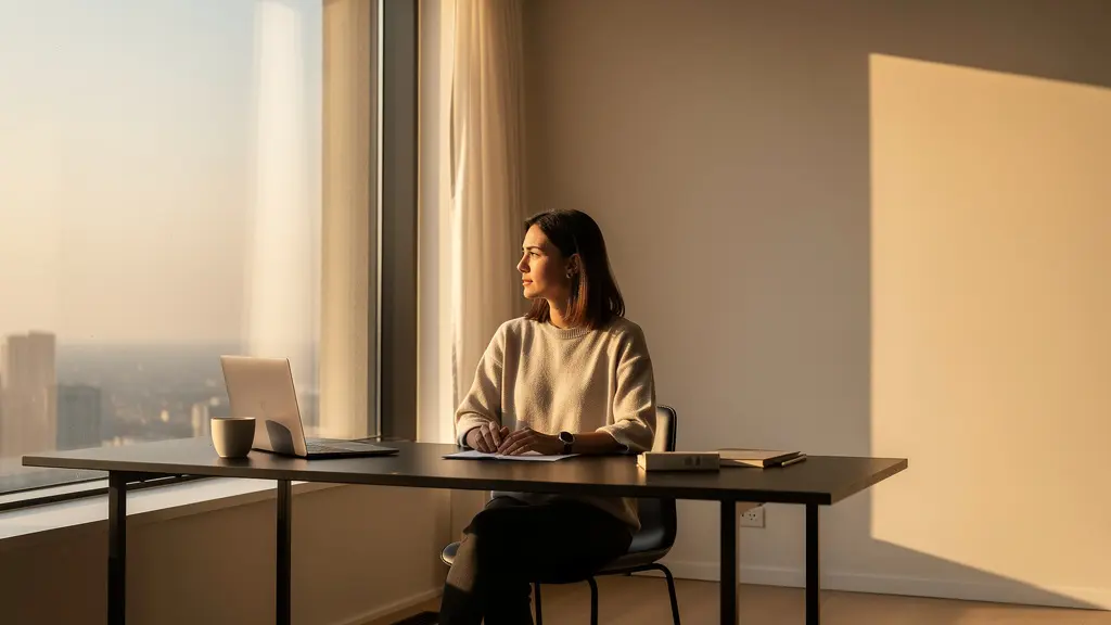 Portrait en lumière dorée douce pour visioconférence