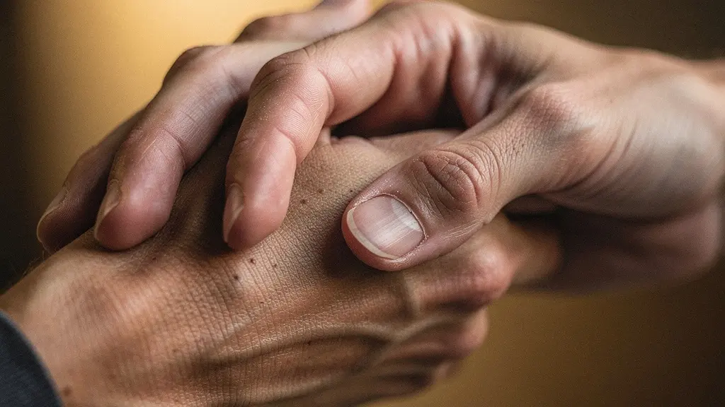 Partenaire écoutant attentivement avec empathie visible, les mains jointes en signe de soutien.