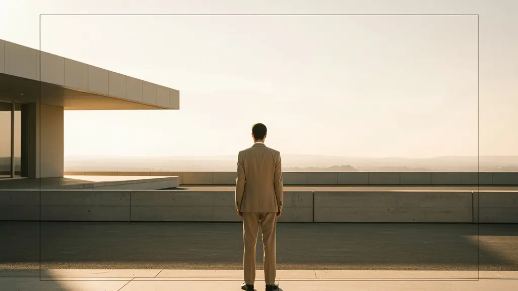 Vue large d'une personne dans un environnement ouvert et naturel, posture confiante et détendue