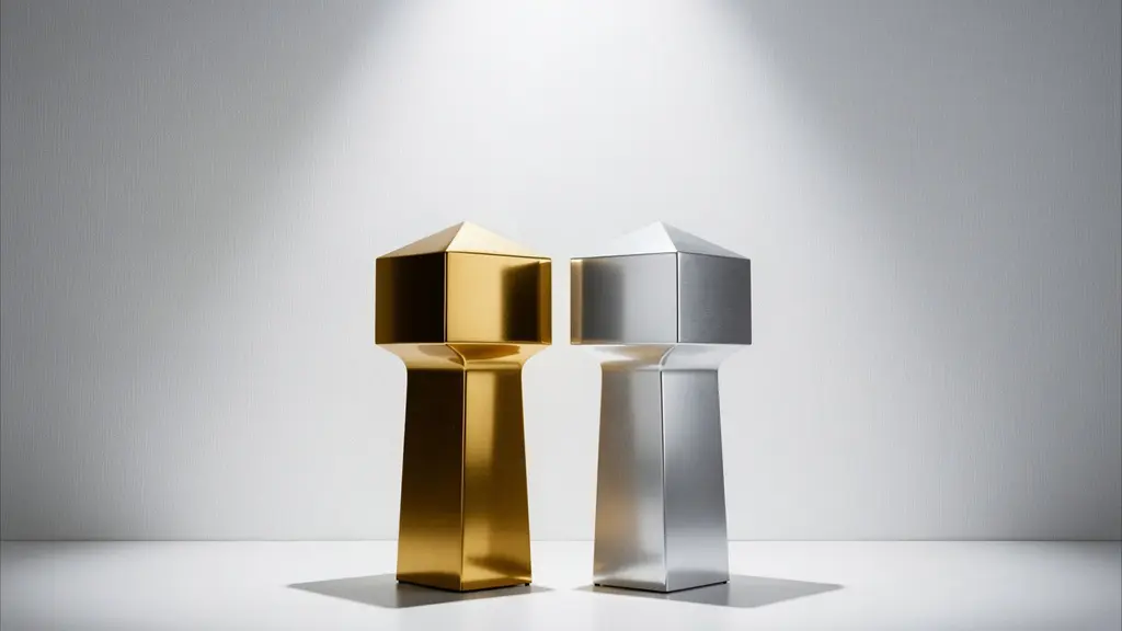 Métaphore visuelle de l'illusion du premium avec des éléments dorés et argentés abstraits