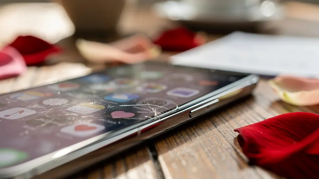 Smartphone posé sur une table avec des notifications de messages d'amour flous en arrière-plan
