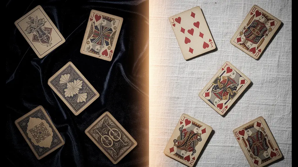 Personne réfléchissant à son profil de rencontre avec authenticité, symbolisé par des cartes de jeu révélées sur une table.