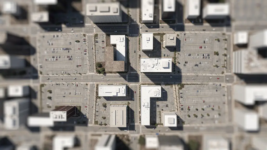 Vue aérienne minimaliste d'une ville avec zones floues représentant l'incertitude géographique