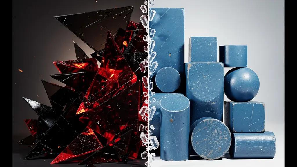 Comparaison visuelle entre différents types d'avis négatifs symbolisés par des formes abstraites contrastées